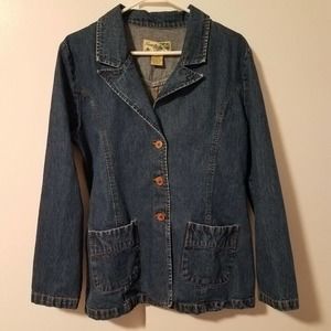 Havana Jack's Cafe Women's Blue Denim Jacket Size L Wooden Button Closure